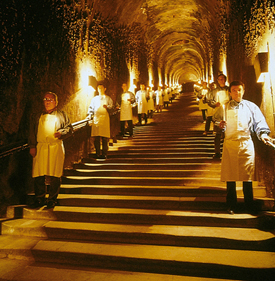 Descending into the caves at Pommery